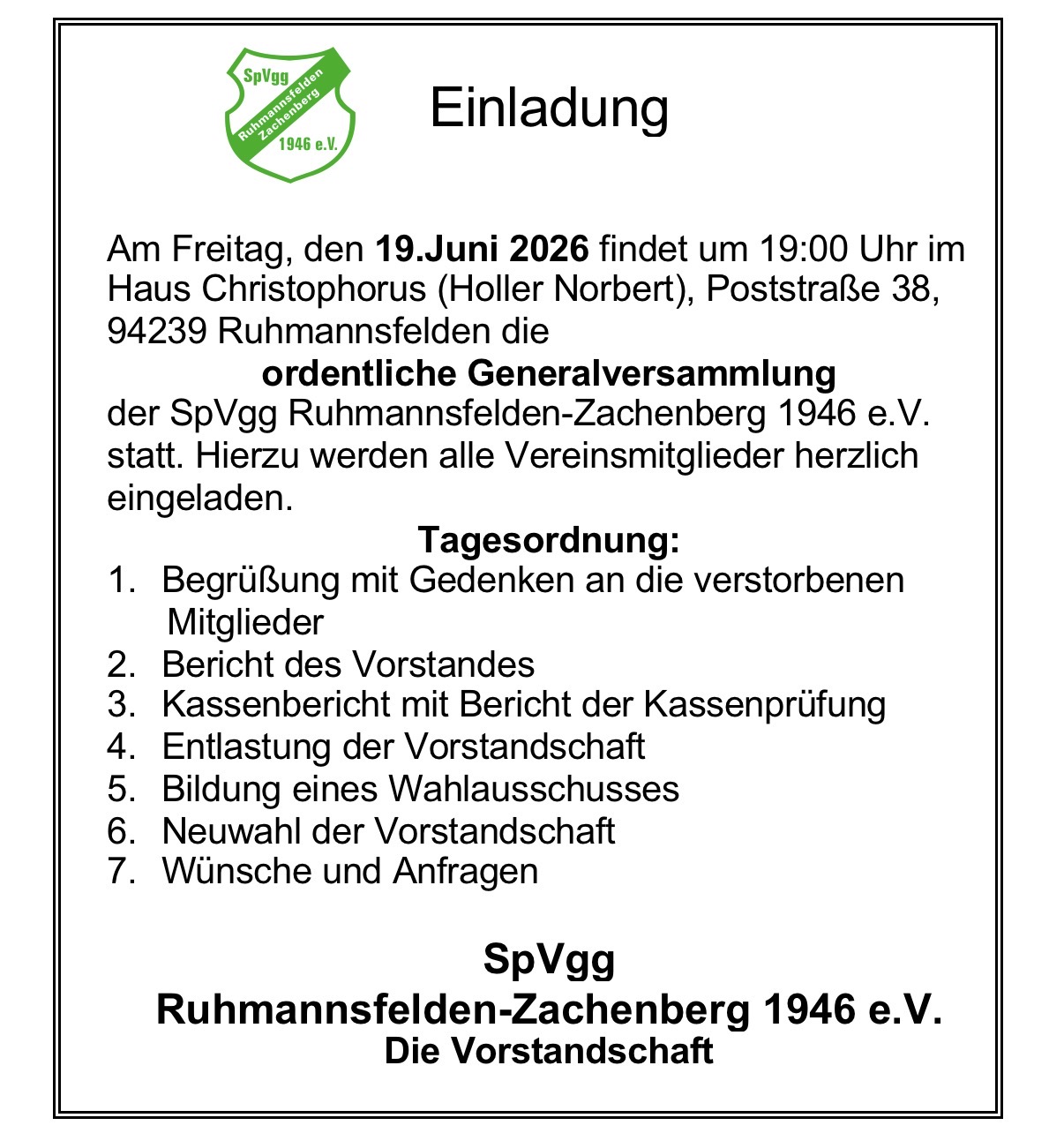 Generalversammlung 2026